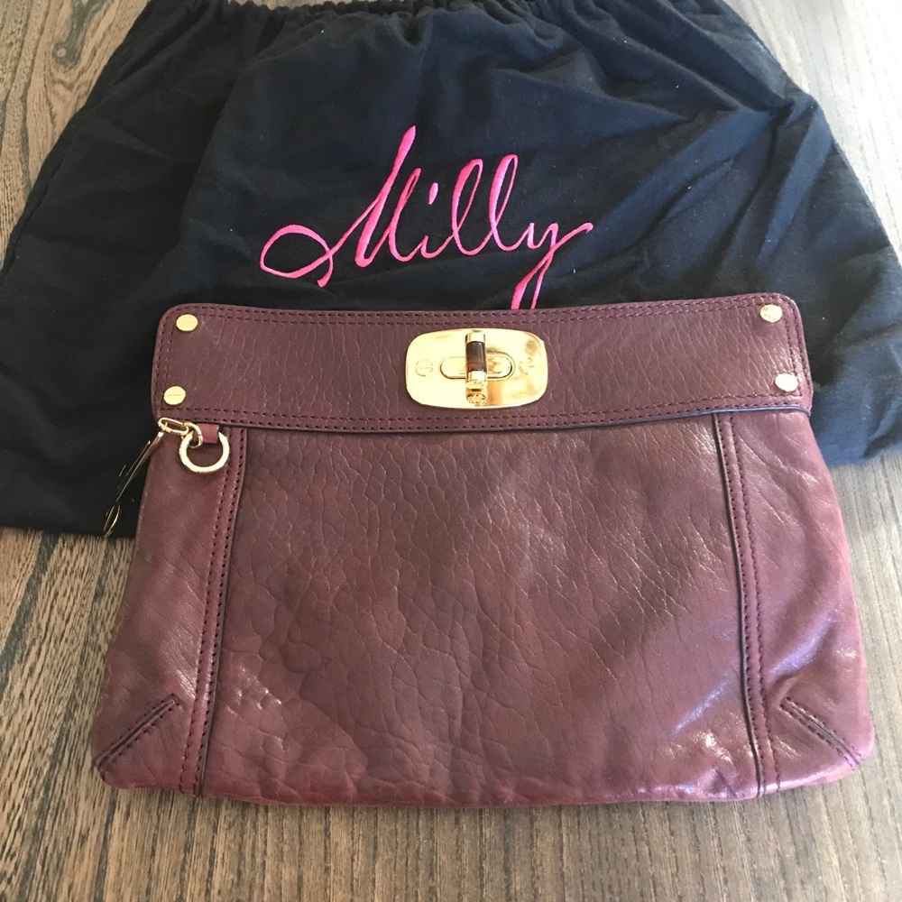 Milly Allie Burgundy Leather Gold Chain Strap Clutch